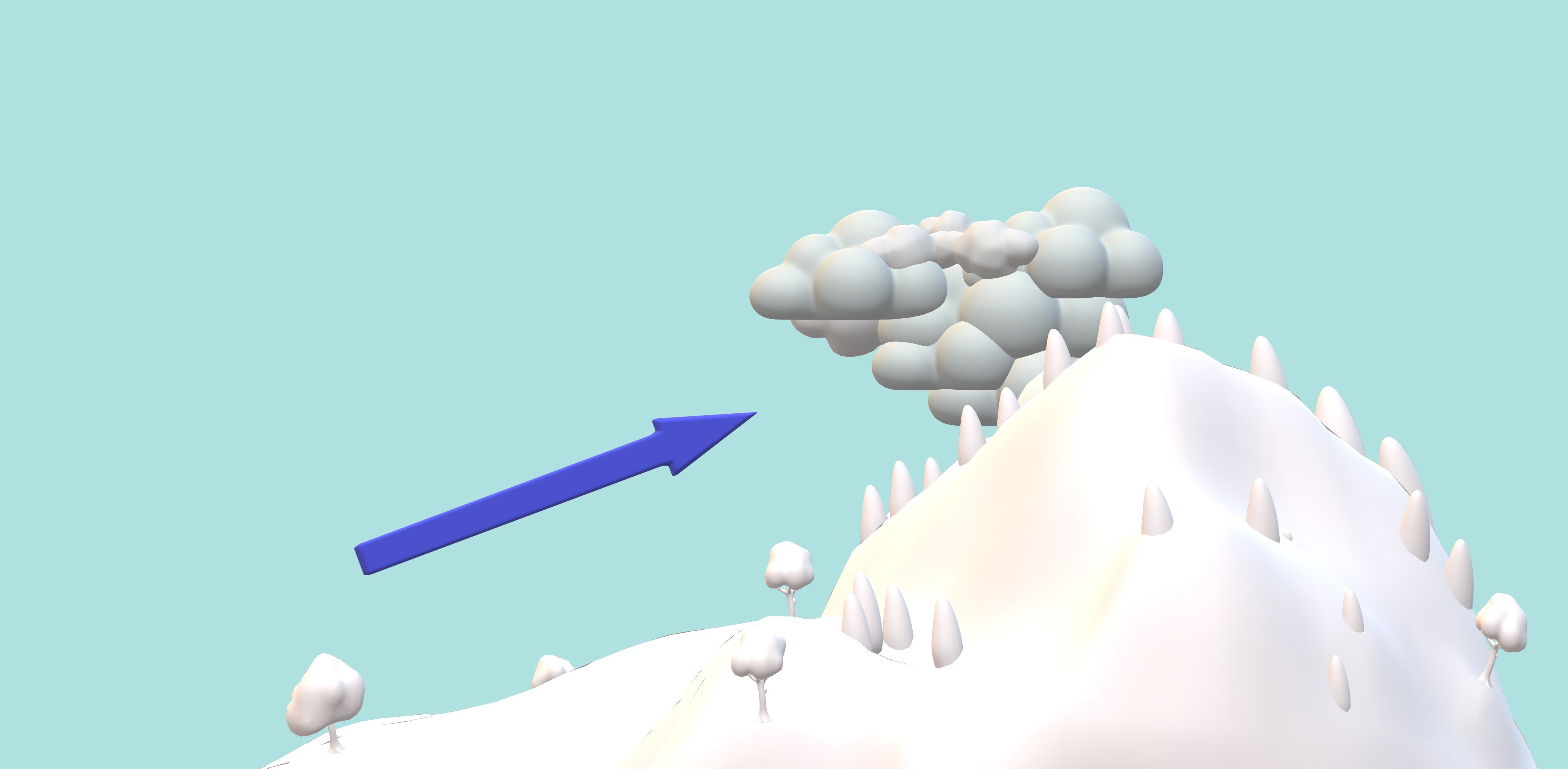 formation of cumulus clouds caused by a stable air mass which rises a slope and which cools