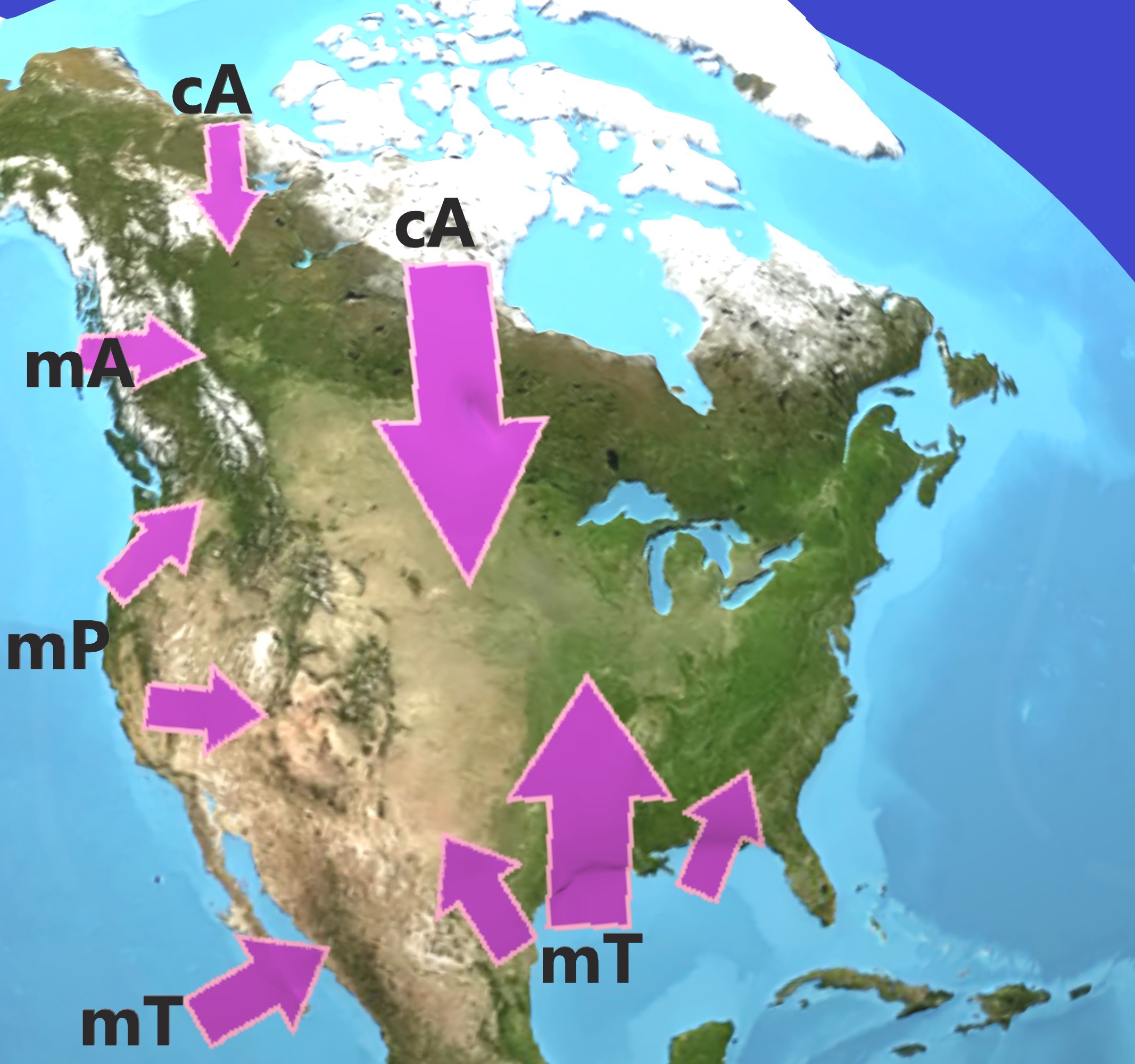 movement of air masses in Canada during the winter season